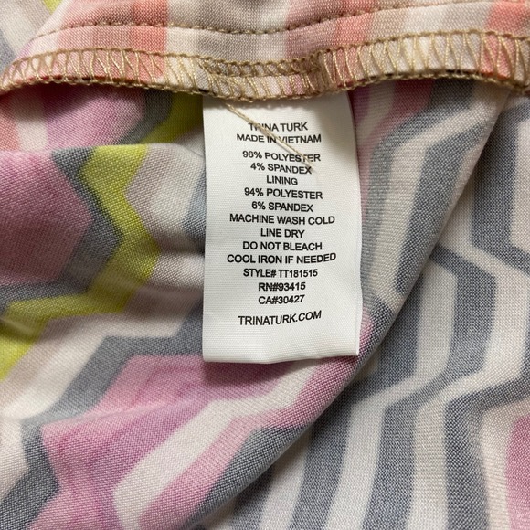 Trina Turk Women's XS Mini Belted Dress Geometric Print Pink Orange Shift Casual - Picture 10 of 11